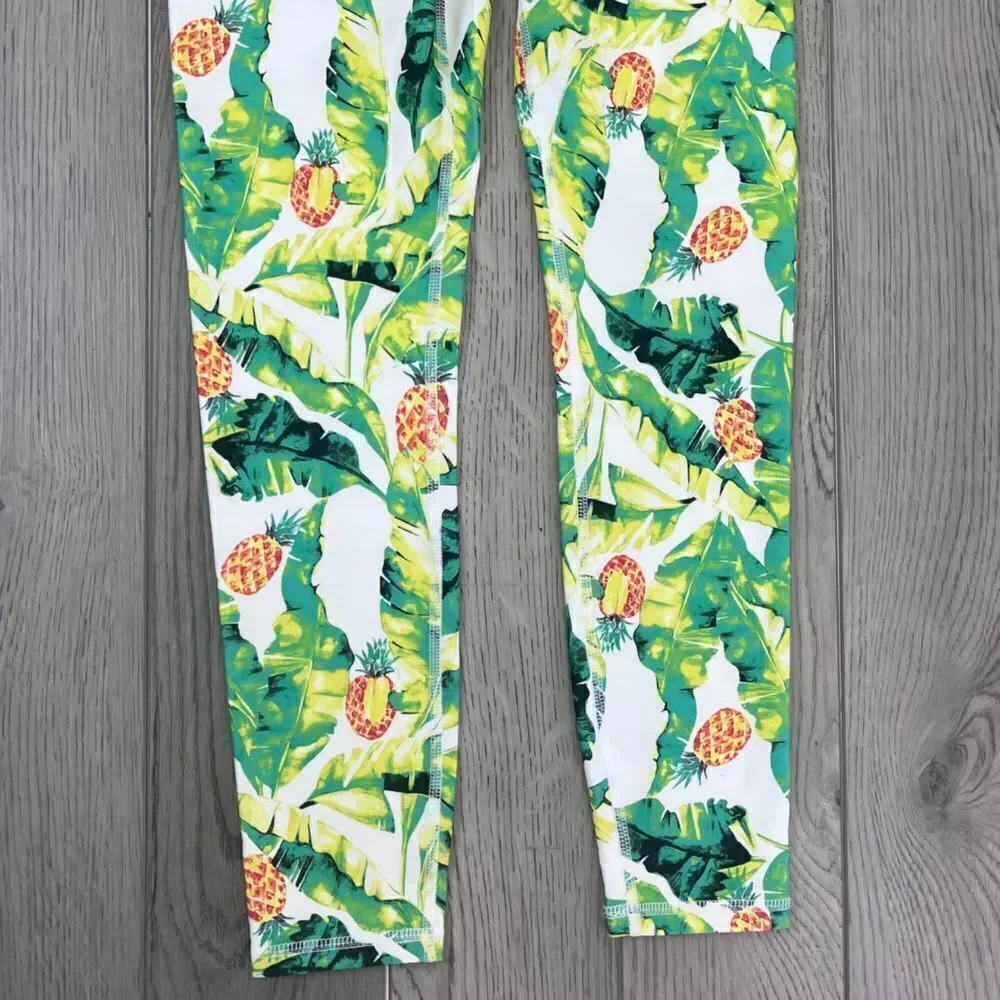 Wildfox Women Size S Green Yellow High Rise Novelty Palm Pinapple NEW Leggings